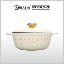 Load image into Gallery viewer, Aurasia Enamelled Cast Iron 20cm Casserole / Pot - Sweet Bloom (Cream)
