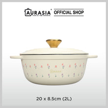 Load image into Gallery viewer, Aurasia Enamelled Cast Iron 20cm Casserole / Pot - Sweet Bloom (Cream)
