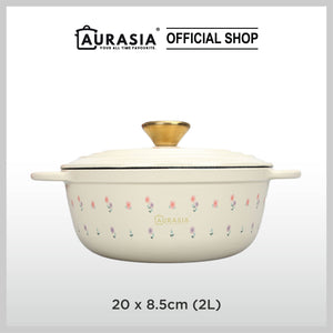 Aurasia Enamelled Cast Iron 20cm Casserole / Pot - Sweet Bloom (Cream)