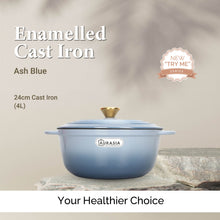 Load image into Gallery viewer, Aurasia Enamelled Cast Iron 24cm Casserole / Pot - Ash Blue
