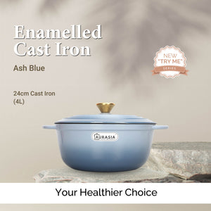 Aurasia Enamelled Cast Iron 24cm Casserole / Pot - Ash Blue