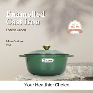 Aurasia Enamelled Cast Iron 24cm Casserole / Pot - Forest Green