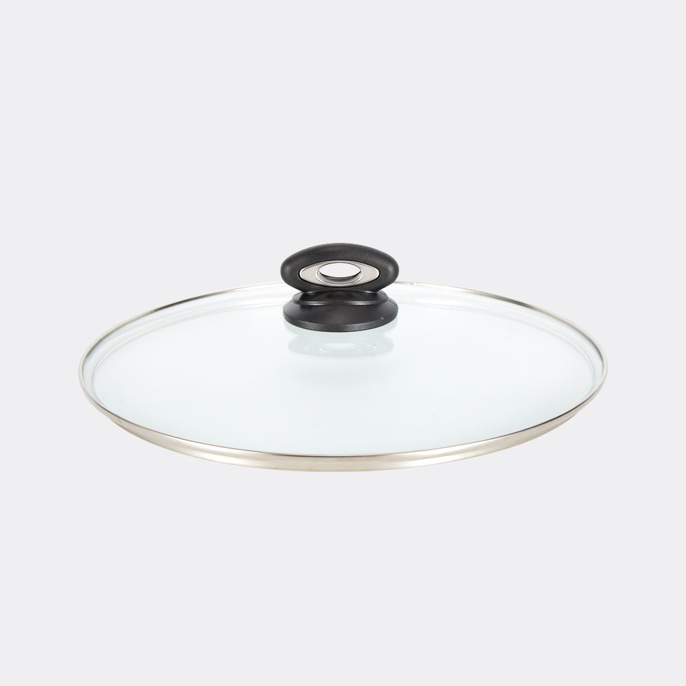 Aurasia 32cm Tempered Glass Cover with Steel Chrome Trim Bakelite Knob